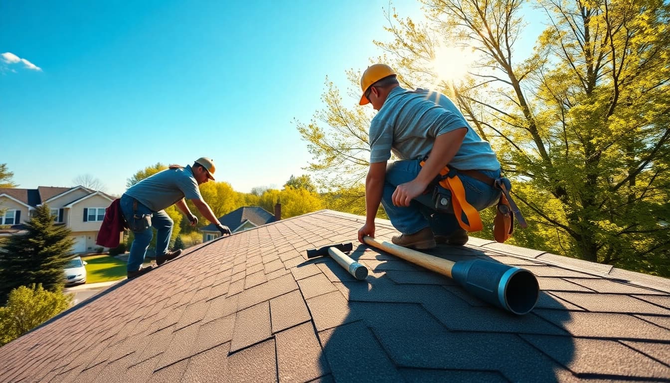 Workers installing a roof in South Jersey, highlighting quality craftsmanship and teamwork.