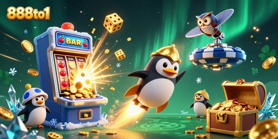 Experience thrilling moments with 888to1 while spinning on a jackpot slot machine surrounded by gold coins.