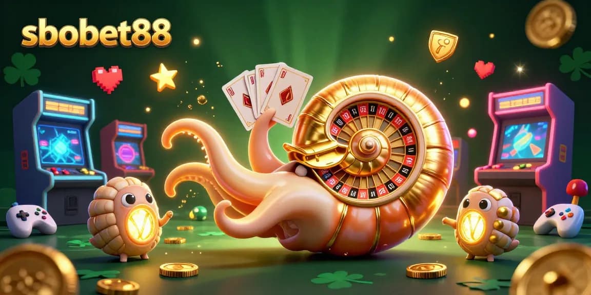 Bet on sbobet88 with the ancient nautilus and glowing companions in a vibrant casino scene.