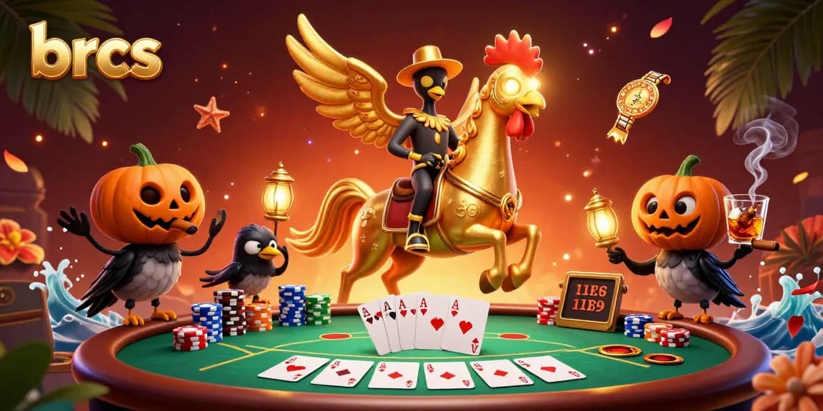 Engage with exciting gameplay at brcs, showcasing dynamic casino scenes with golden rooster and poker elements.