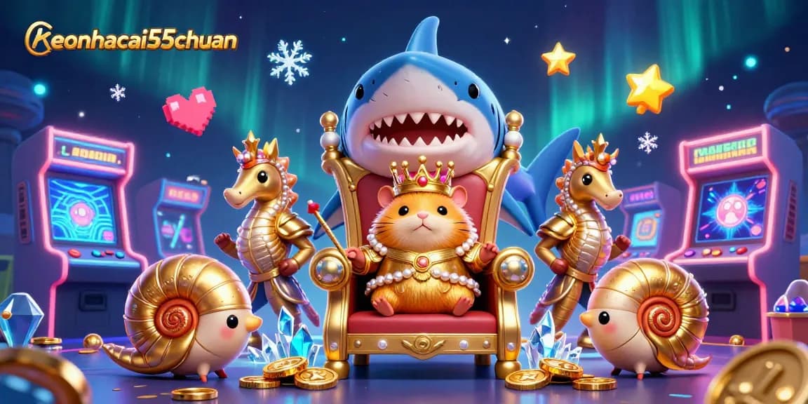Engage with keonhacai55chuan in a vibrant 3D gambling scene featuring a golden hamster king and casino elements.