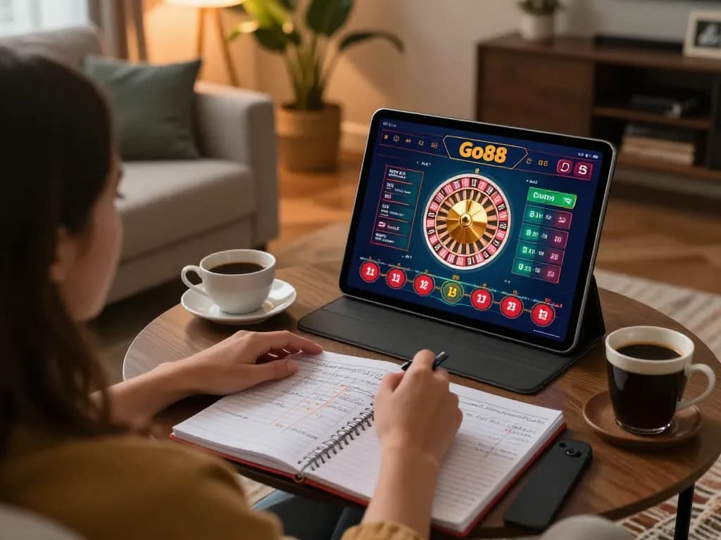 Engaging in online gaming on the Go88 app during a cozy evening at home