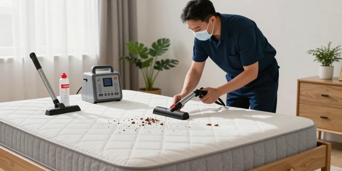 Effective bed bug control treatment in a residential bedroom with a professional technician inspecting for pests.