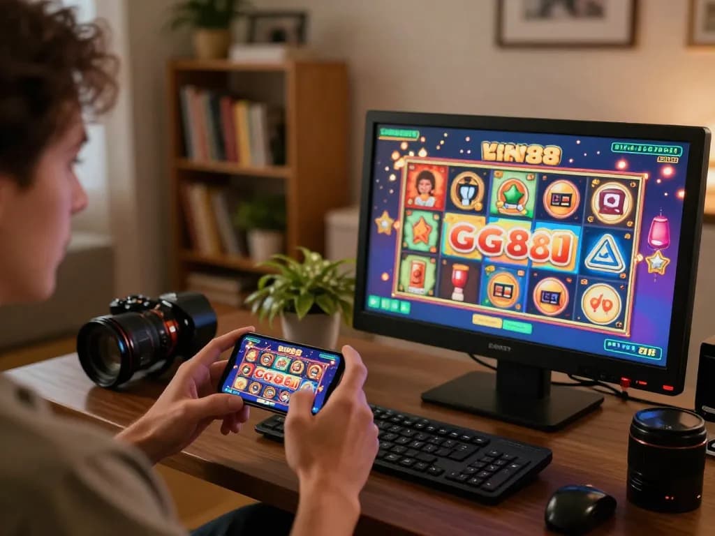 Engaging with GG88 slot Link on a smartphone during a cozy online gaming session at home