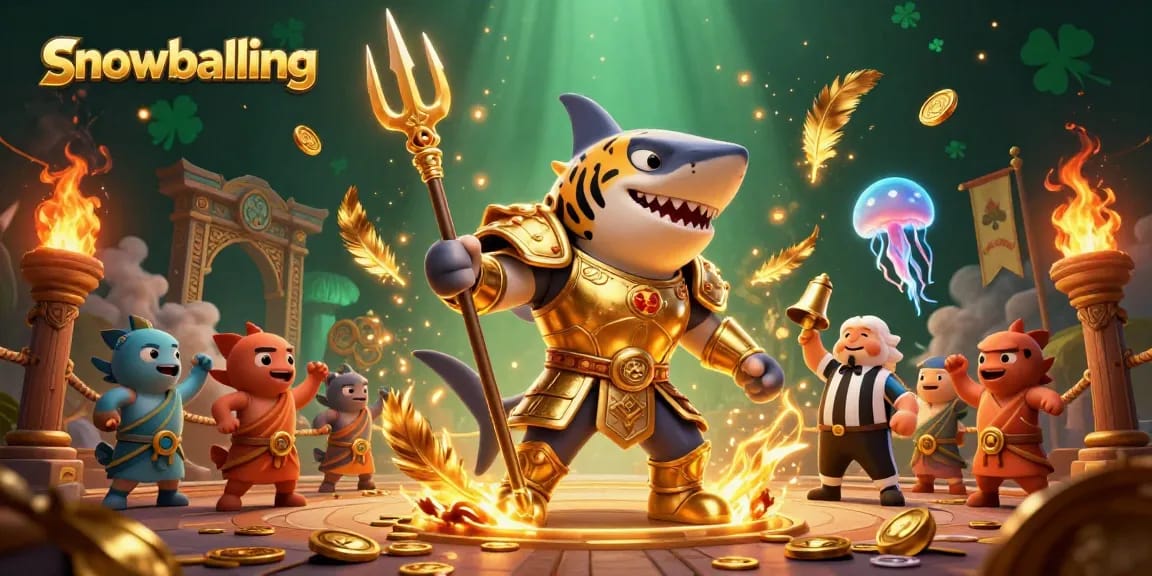 Snowballing in a vibrant underwater colosseum showcases thrilling action and casino stakes.