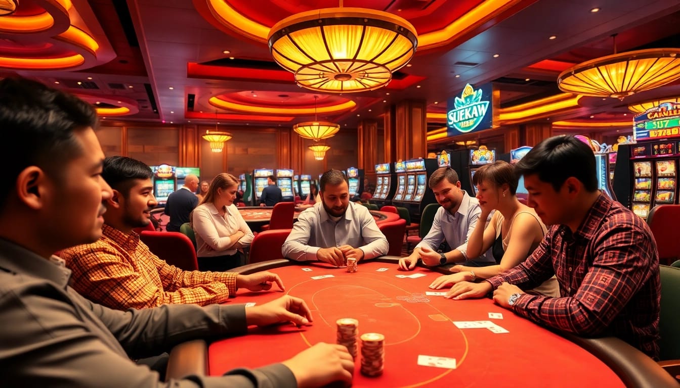 Experience the vibrant gaming atmosphere at stimmgewitter.org with players enjoying various casino games.