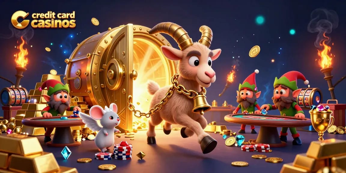 Engage in credit card casinos with festive characters in a vibrant holiday casino scene.