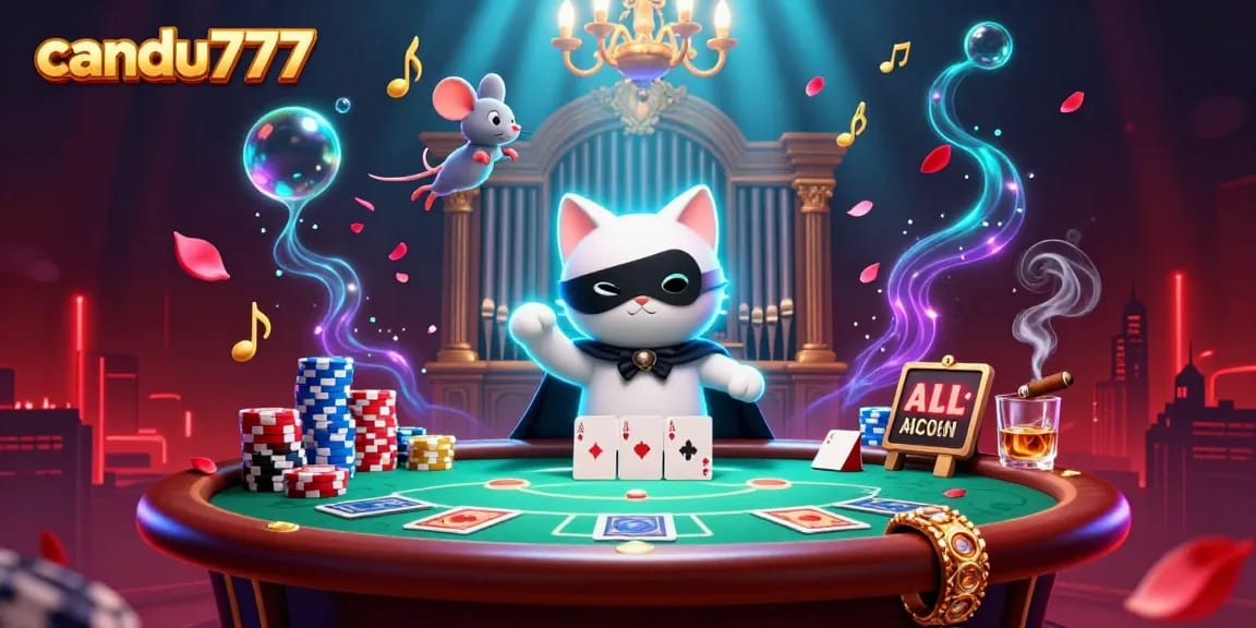 Candu777 brings exhilarating gaming experience at the casino with vibrant characters and poker action.
