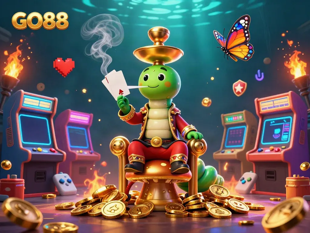 Experience the excitement of GO88 with 3D cartoon characters blending casino and gaming elements.