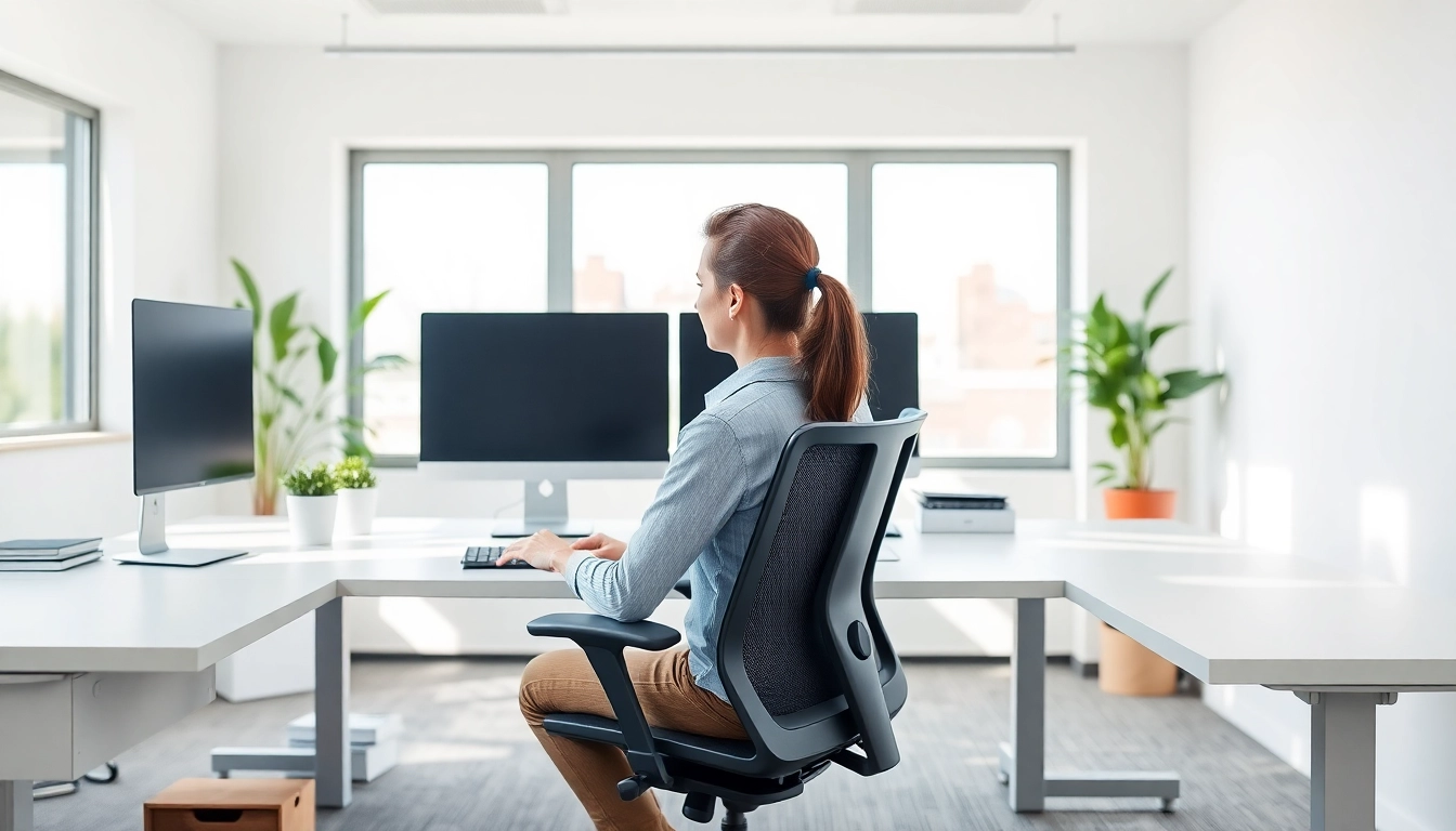 Learn how to improve posture with this ergonomic office scene demonstrating proper sitting techniques.
