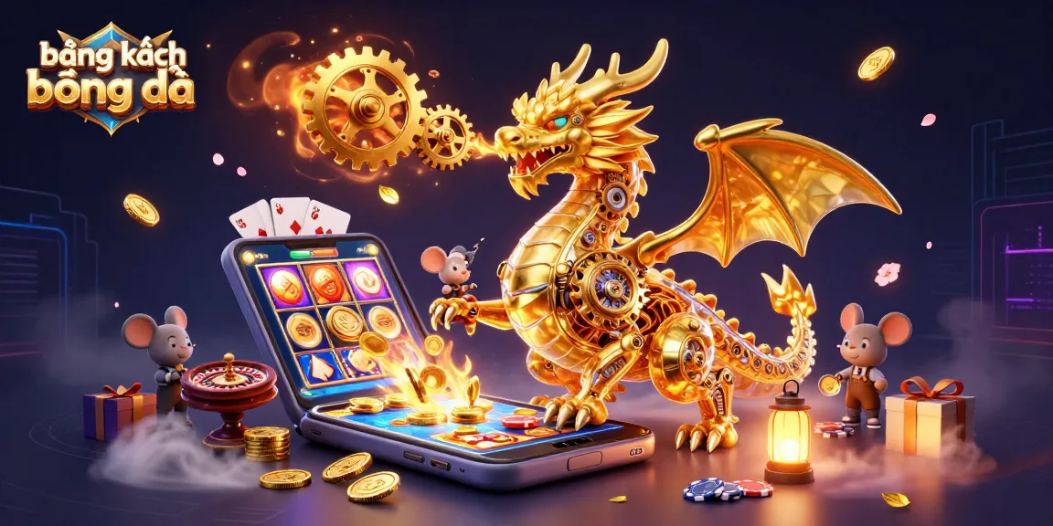 Engage with bảng xếp hạng bóng đá by witnessing a vibrant casino scene combining gaming elements and a golden dragon.