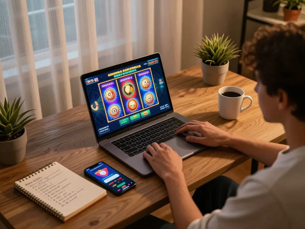 Engaging gameplay on slot terbaru at an online casino, with a player analyzing strategies.