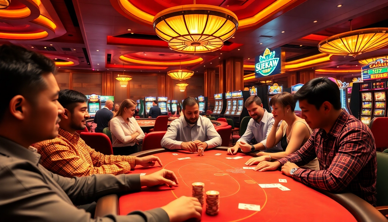 Experience the vibrant gaming atmosphere at stimmgewitter.org with players enjoying various casino games.