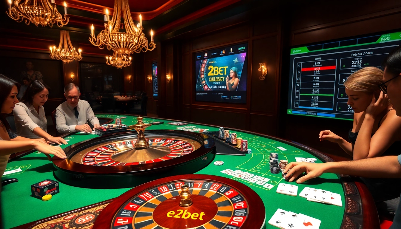 Experience the thrill of an e2bet bet at a luxurious casino table with vibrant chips and roulette.