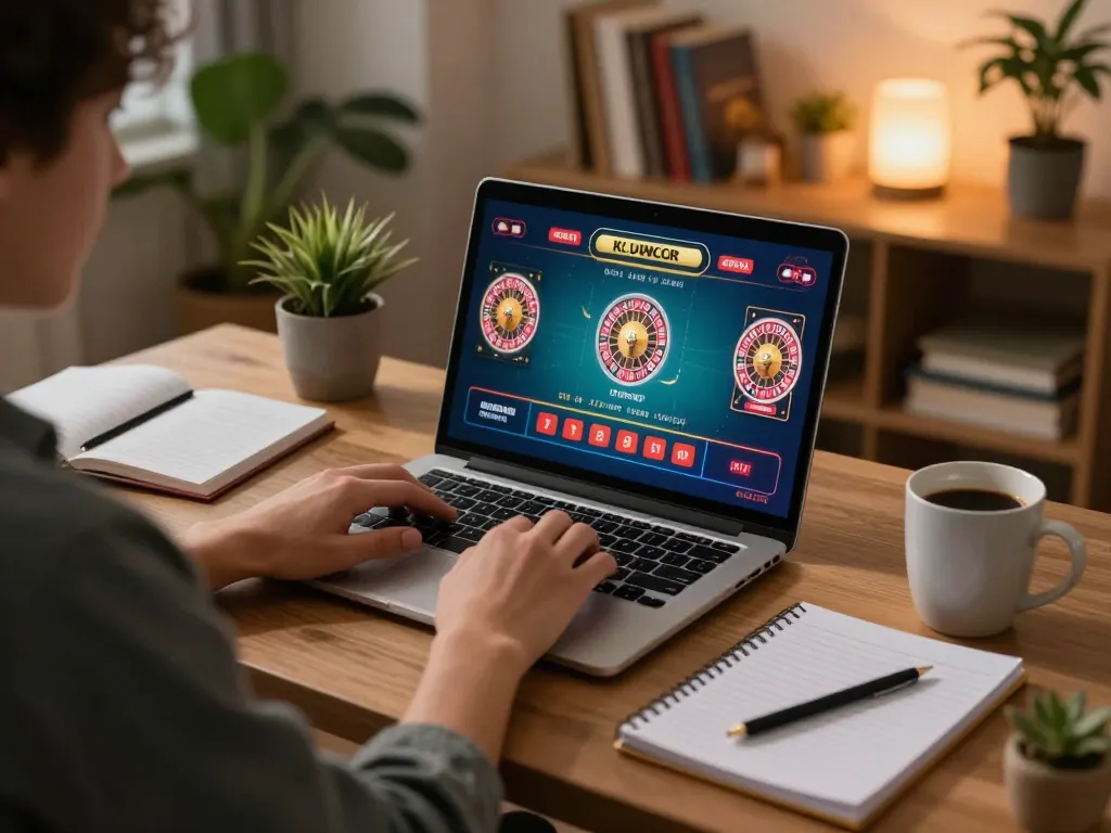 Engaged player utilizing TR88 live dealer games on a laptop in a cozy home setting.