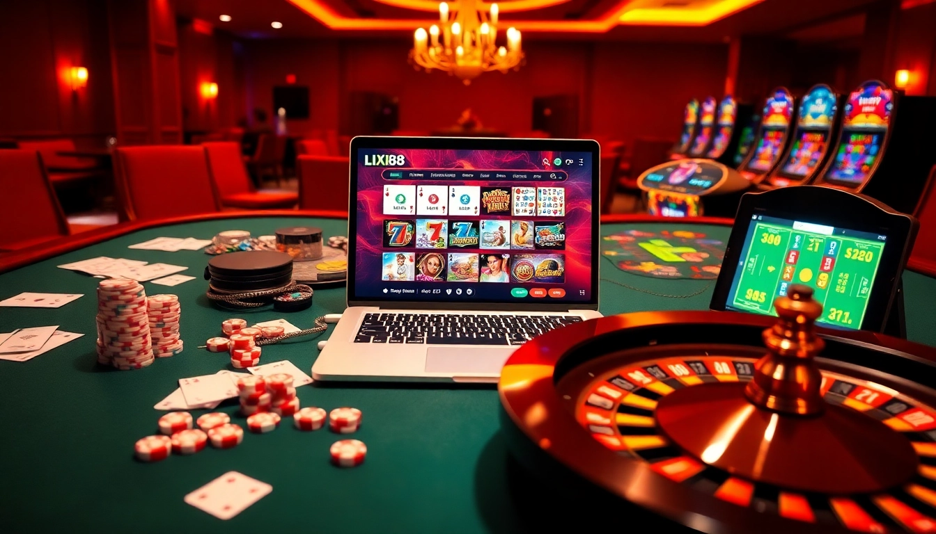 Play exciting online games at lixi88 com with vibrant casino elements and engaging atmosphere.