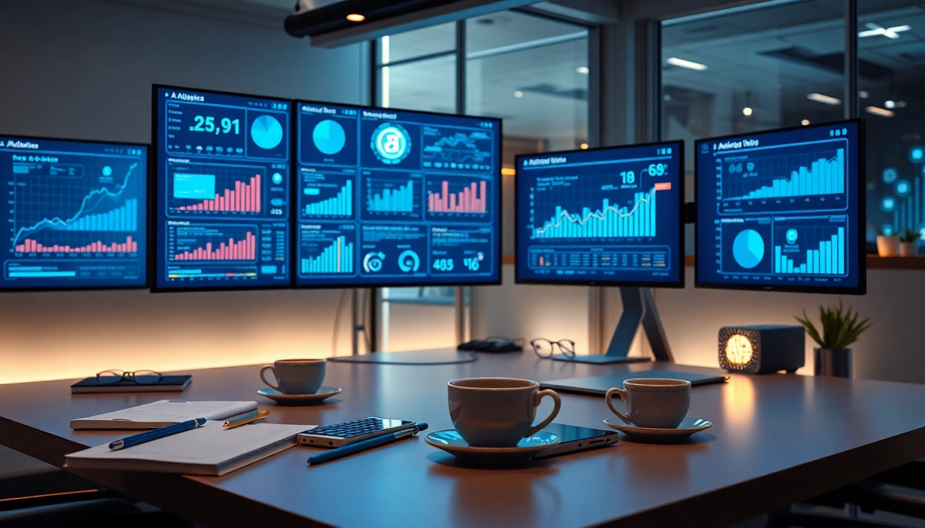 Innovative AI workspace with data analytics interface showcasing ia +18 technology.