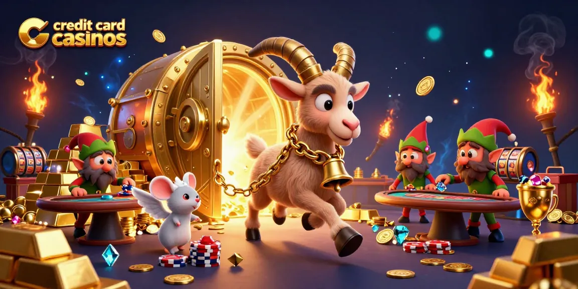 Engage in credit card casinos with festive characters in a vibrant holiday casino scene.