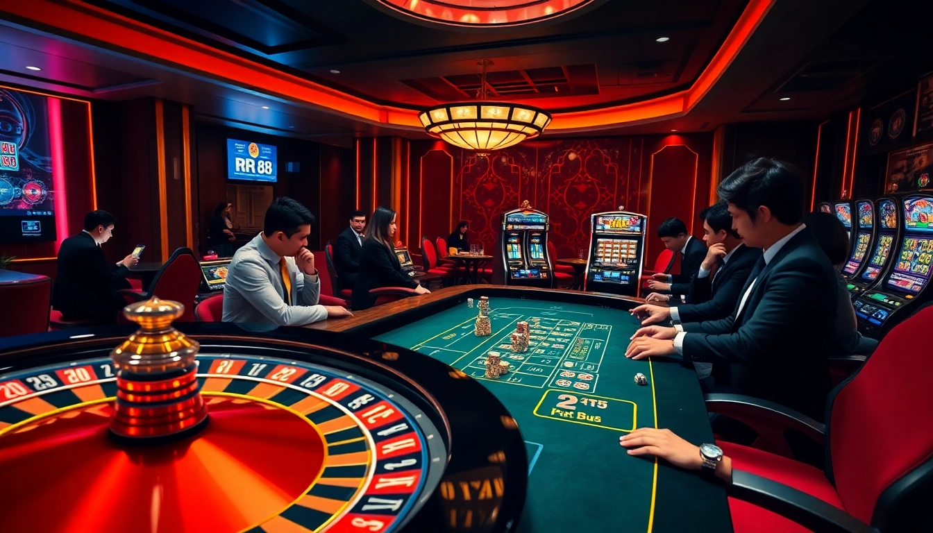 Experience the excitement of RR 88 with players betting at a luxurious casino table.