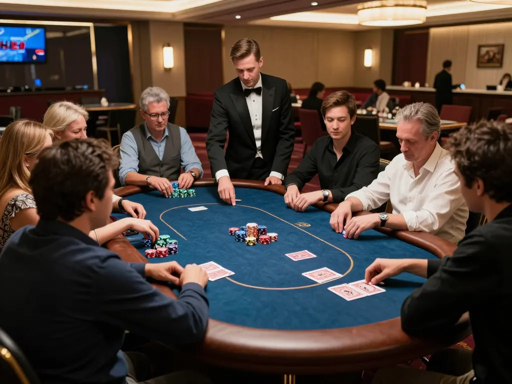 Dynamic poker game scene featuring players at https://play-hbet.com/ engaged in a high-stakes match.