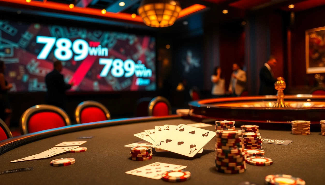 Immersive gambling experience showcasing 789win branding at a luxurious poker table.