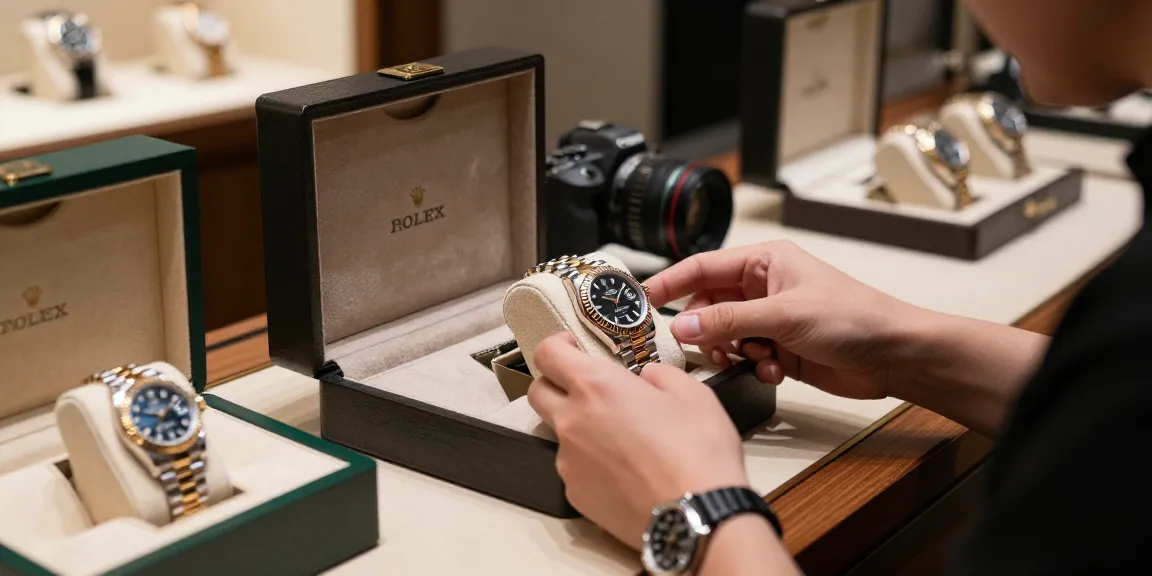 Elegant boutique showcasing a rolex replica with intricate craftsmanship and luxurious decor.