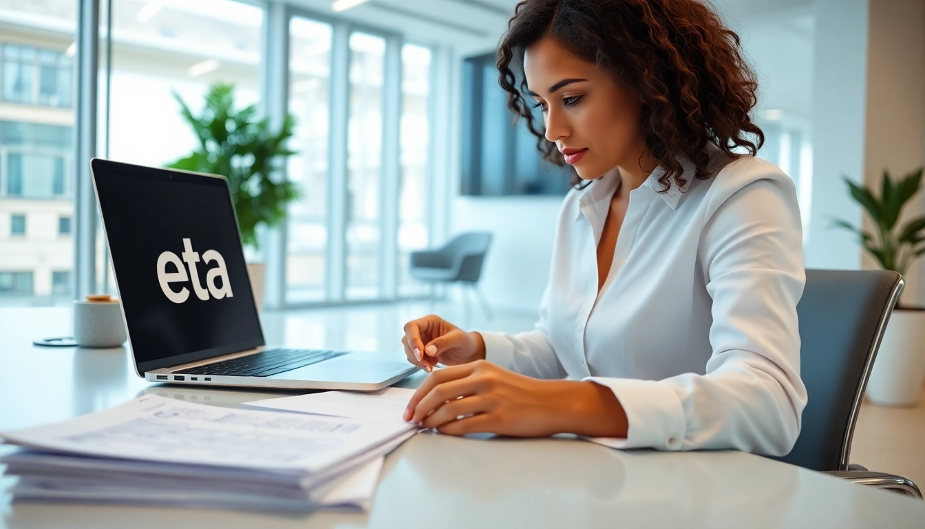 Complete the eta UK application form with a focused individual in a modern workspace.