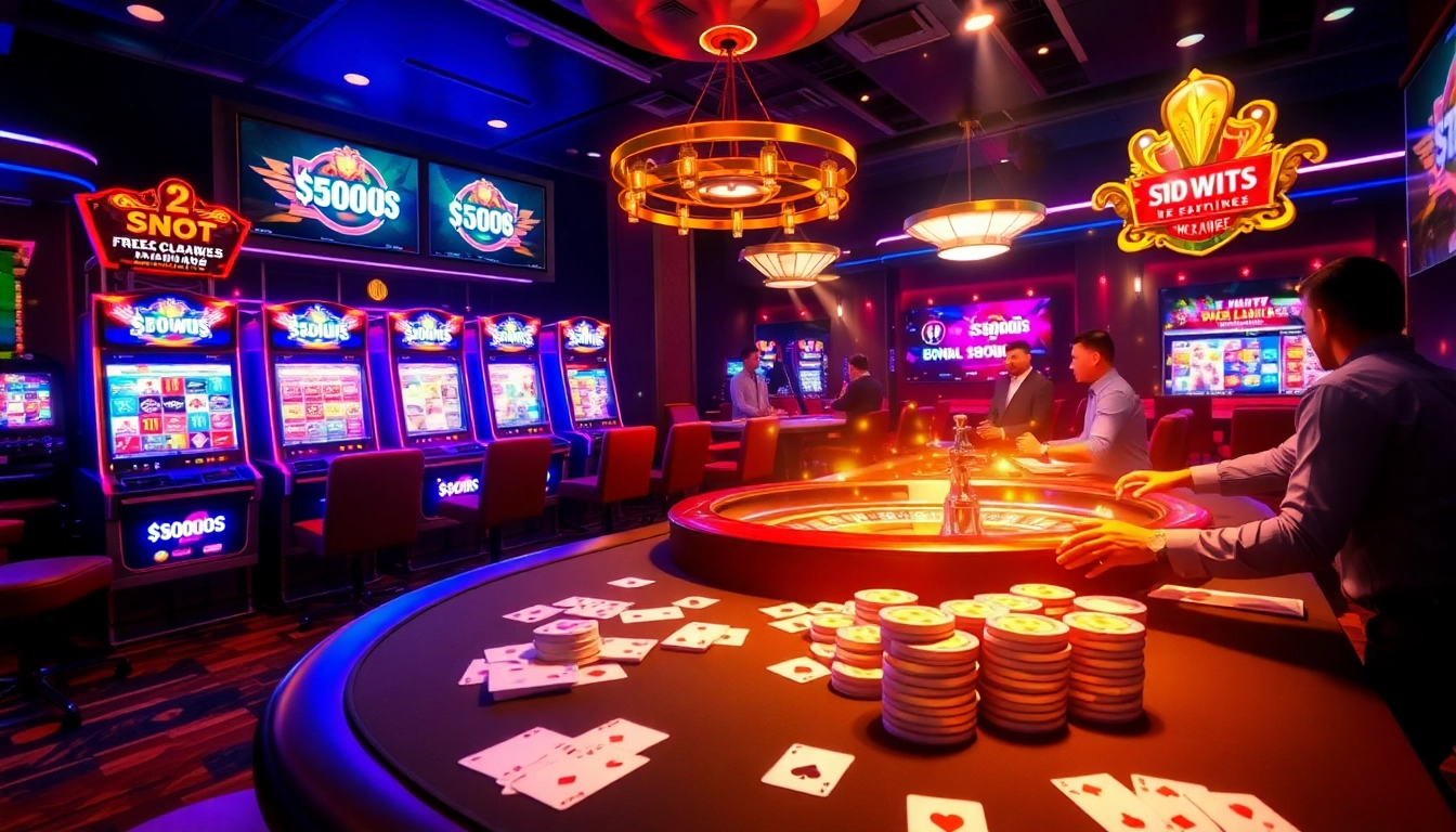 Situs slot bonus new member highlighted in an engaging online casino scene featuring vibrant slot machines.
