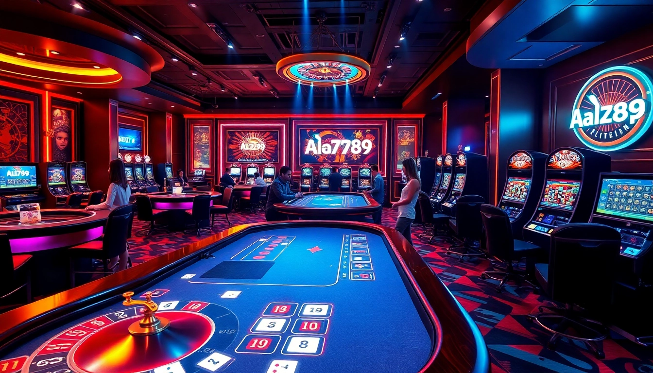 Alo789 players enjoying a thrilling online casino experience with vibrant tables and digital interfaces.
