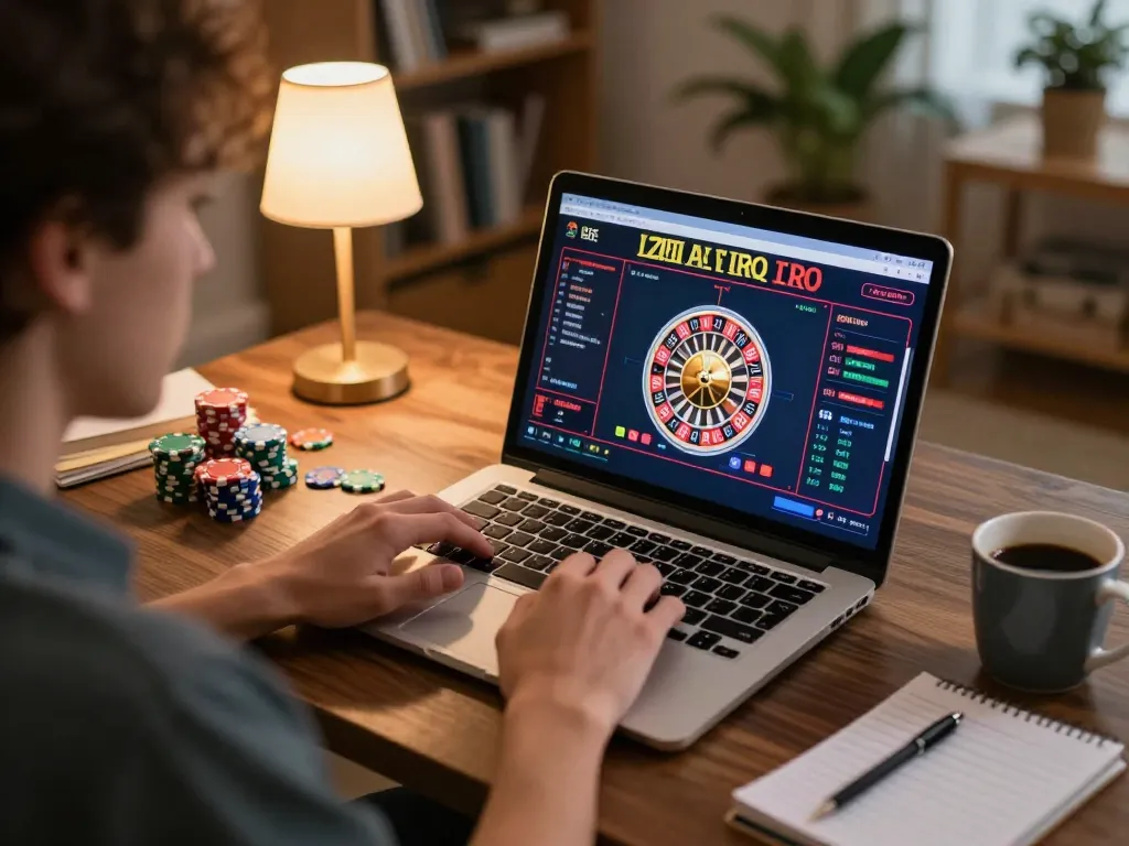 Player engaging with SC88 online casino game on laptop, showcasing chips and roulette interface.