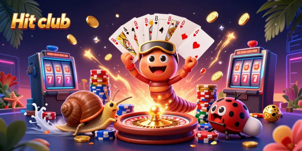 Experience vibrant gameplay and excitement at Hit club with a 3D casino scene full of characters and action.