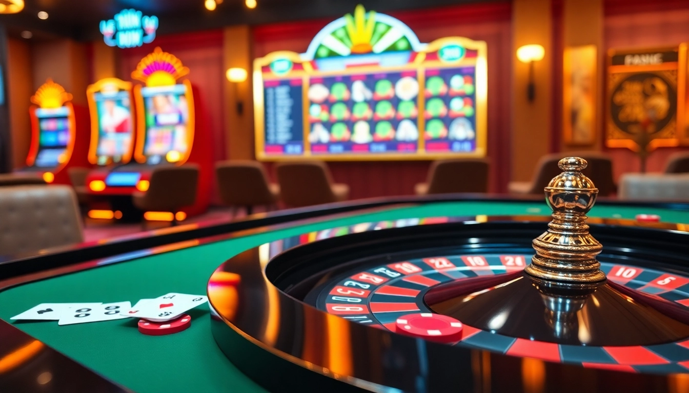 Engaging scene of a roulette table and slot machines at https://79kingvip.autos, showcasing thrilling gambling excitement.