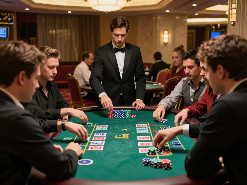 Players strategically engaging in blackjack at tg88 casino with vibrant chips and professional dealer.