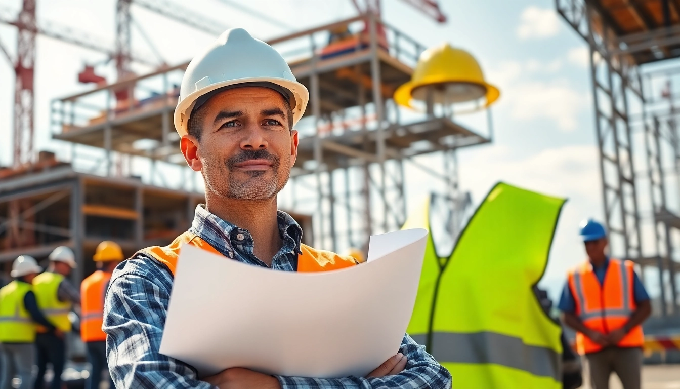 New York General Contractor overseeing a busy construction site with cranes and workers.