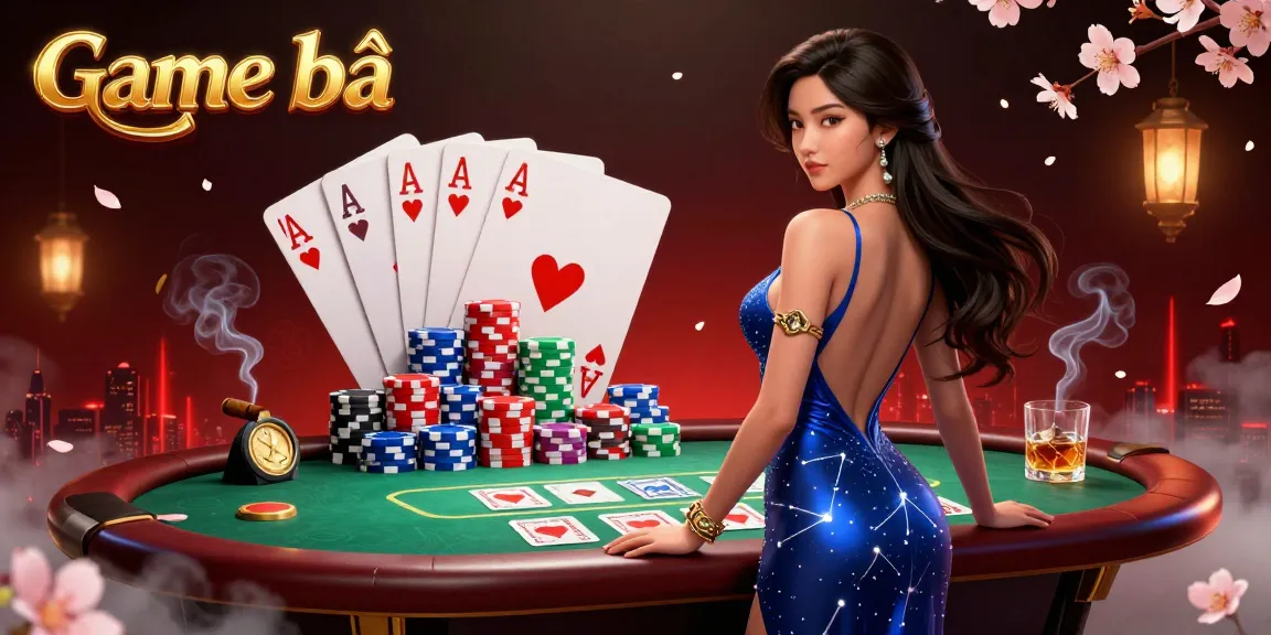 Engaging Game bài scene featuring an elegant Asian woman in a casino with poker elements and vibrant chips.