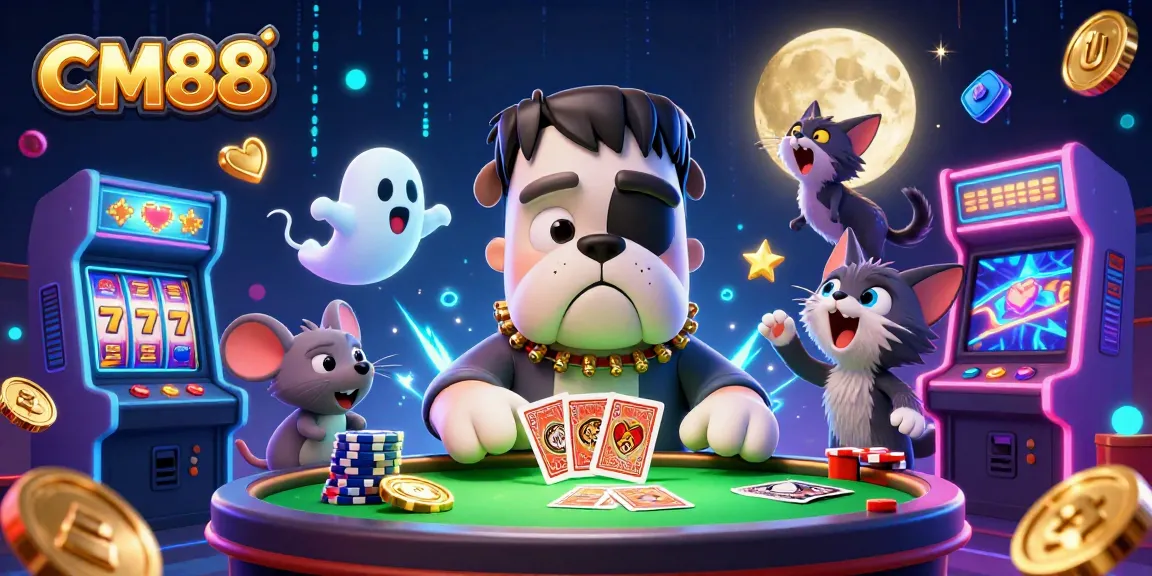 Engage in thrilling card games at CM88 with unique characters in a vibrant, spooky casino.