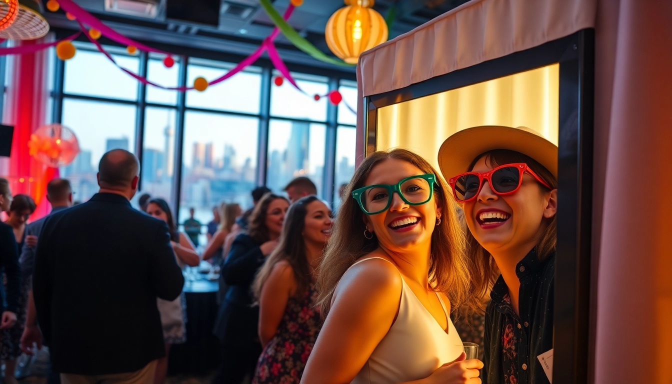 Capture the joy of photo booth rental chicago with guests enjoying a vibrant setup.
