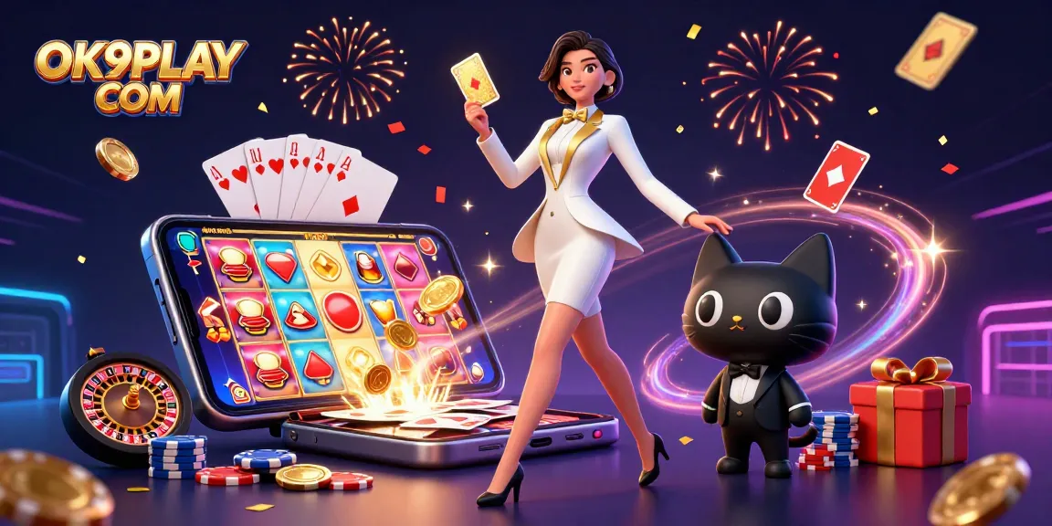 Experience thrilling gameplay at OK9PLAY COM with a glamorous casino scene featuring exciting gaming elements.