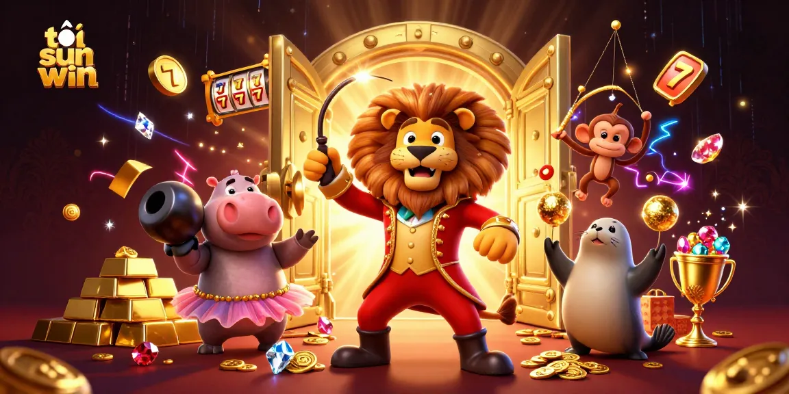 Join the fun with tải sun win as a circus lion and friends explore a vibrant casino treasure!