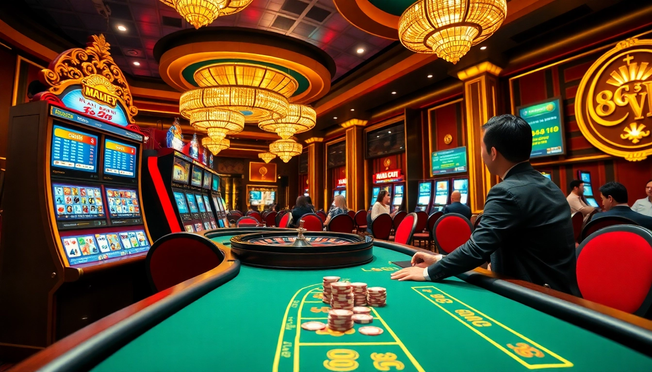 Exciting gaming atmosphere at Nhà Cái 68VIP with vibrant slot machines and blackjack action.
