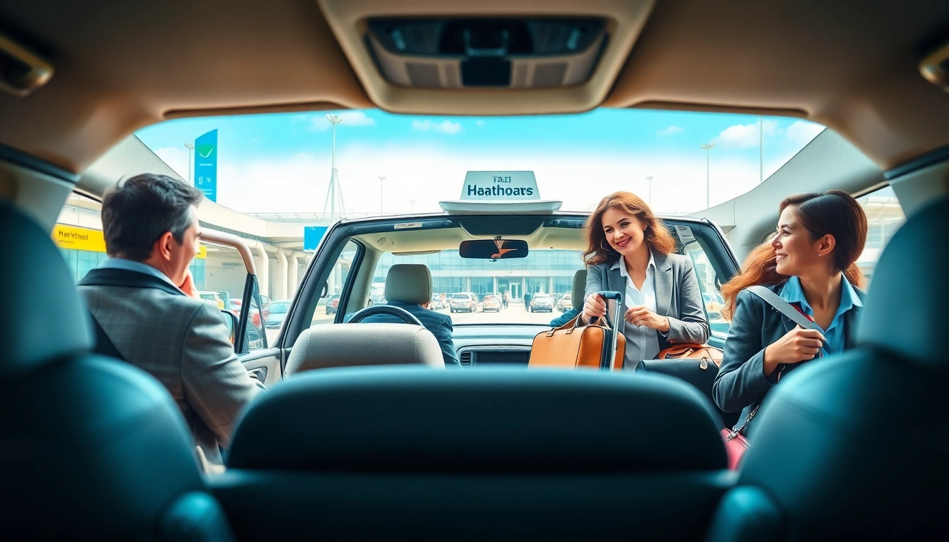 Taxi service at Heathrow Airport showcasing passenger pick-up experience.