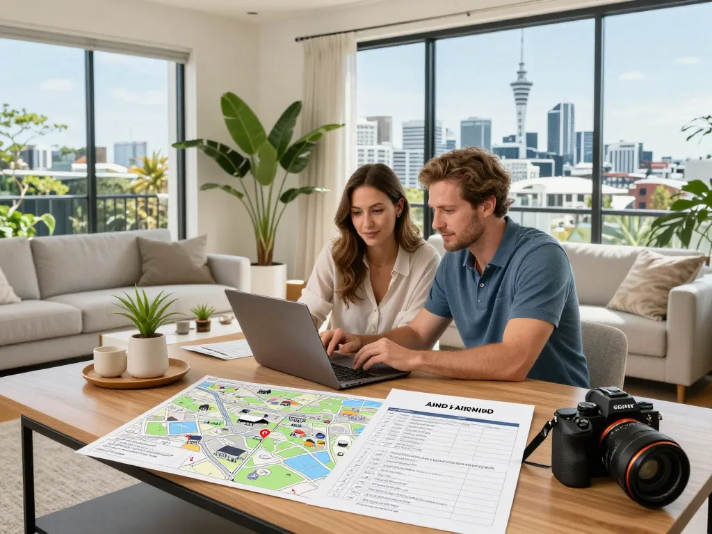 Airbnb management Auckland experts Ron and Sam strategizing in a modern home office.