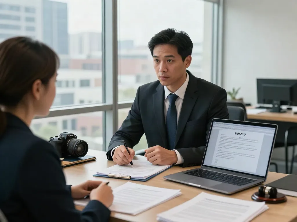 Atlanta DUI lawyer consulting with a client in a modern office setting