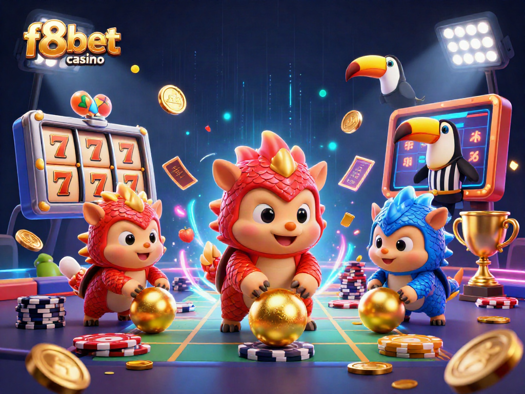 f8bet casino showcases a thrilling 3D illustration of rival pangolins in an animated casino showdown.