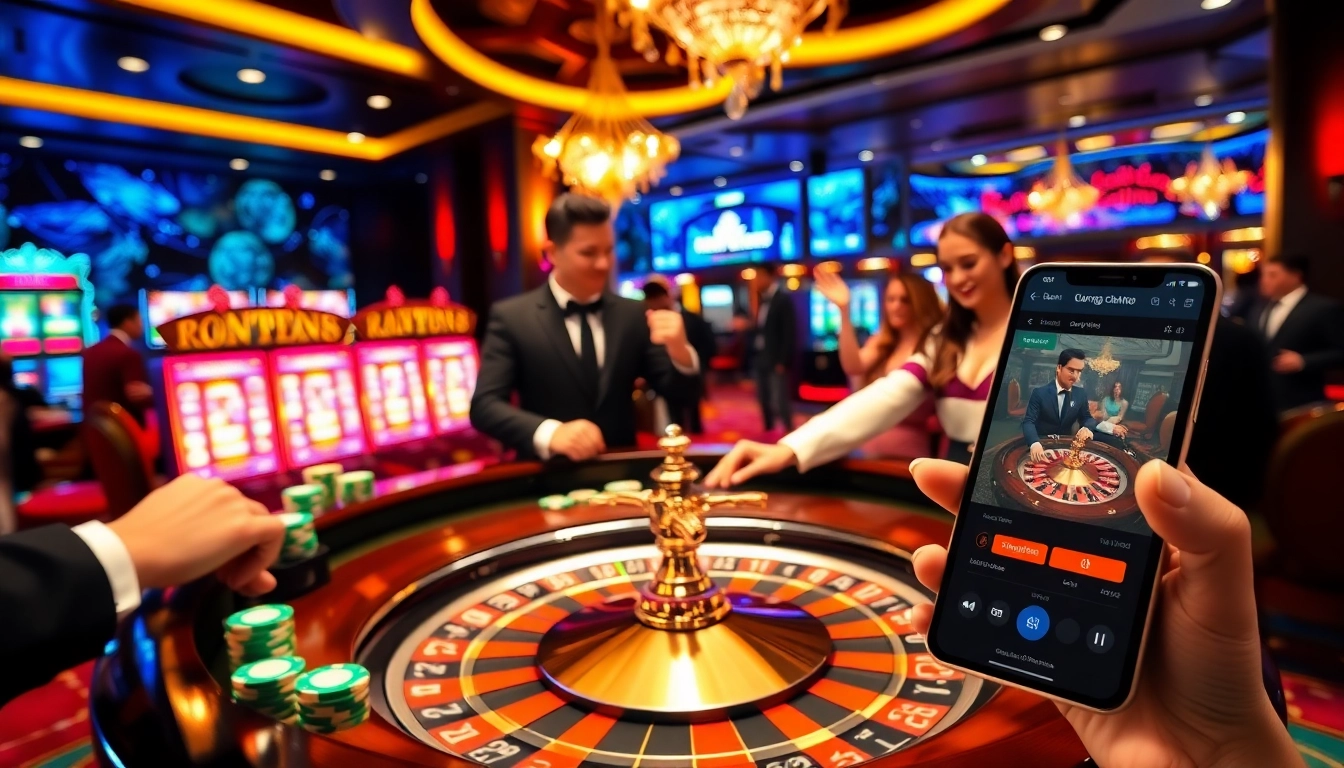Engaging casino atmosphere showcasing Trang chủ U888 with roulette table and excited players.