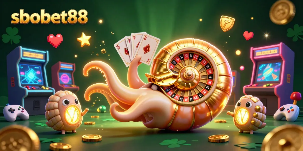 Bet on sbobet88 with the ancient nautilus and glowing companions in a vibrant casino scene.
