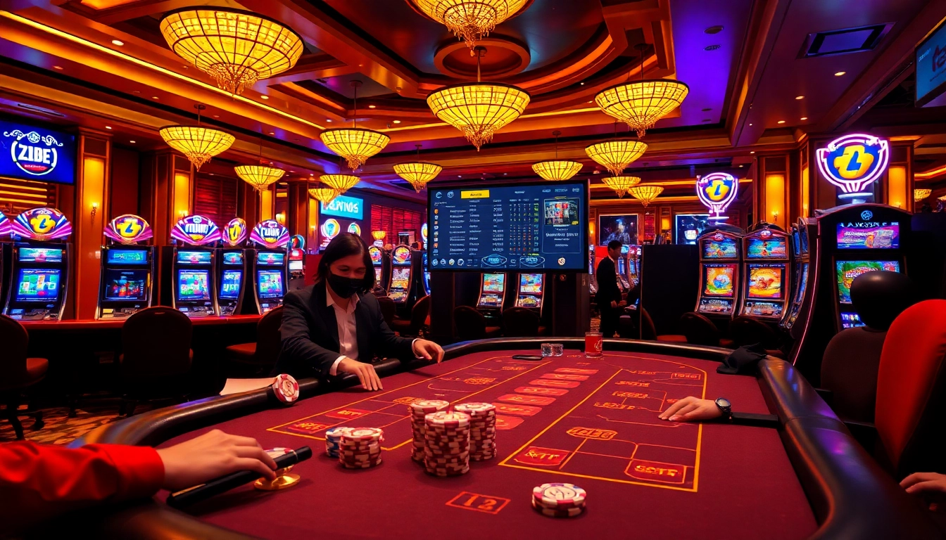 Experience the excitement of gambling with luongsontv in a luxury casino setting featuring vibrant poker tables.