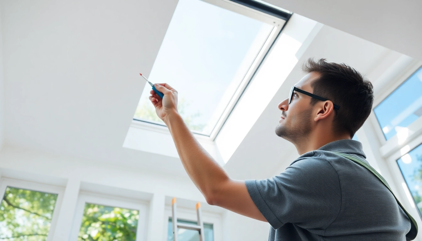 Velux repairs by a professional technician in a modern home, showcasing expert services and natural lighting.