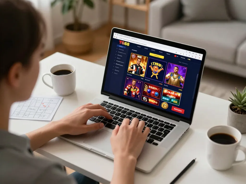 Engage in thrilling gameplay with TG88 win interface during a cozy home gaming session.