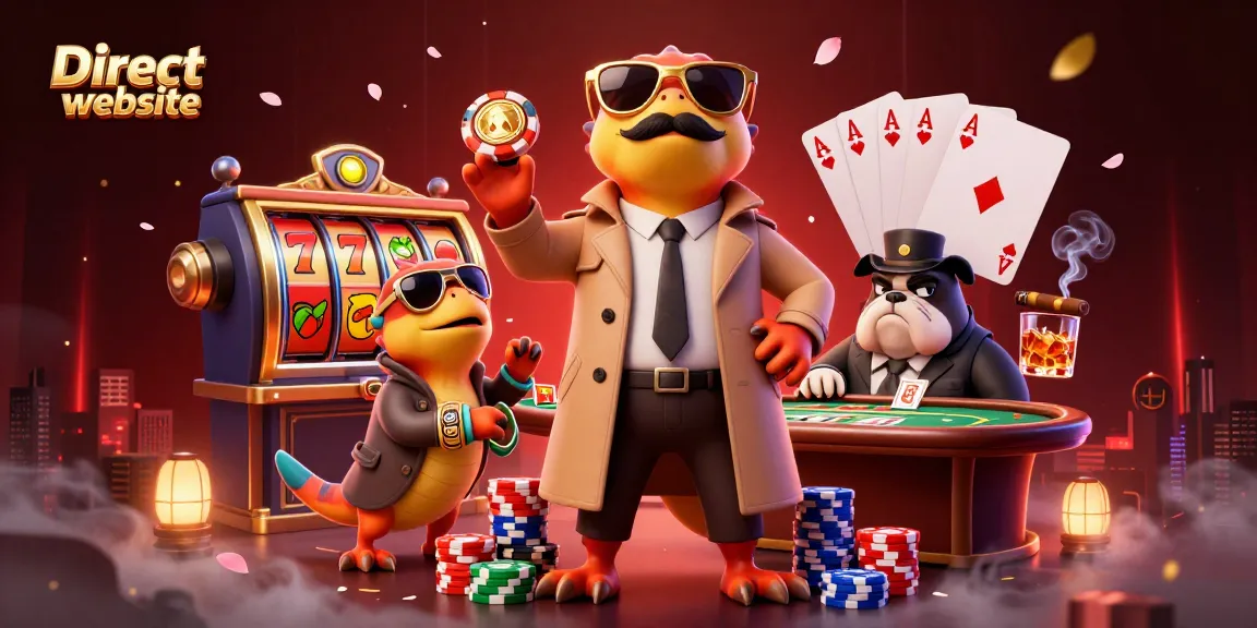 Engage with the Direct website by entering a vibrant VIP casino scene featuring raptors and intriguing game elements.